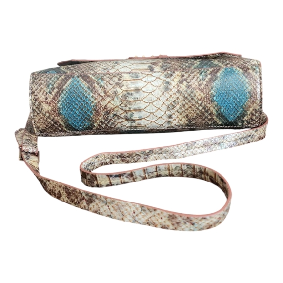 Rachel Roy Brown And Blue Faux Snakeskin Patterned Shoulder Bag Purse - Picture 2 of 6